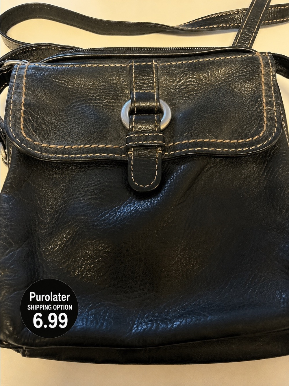 Fossil Women's Black Leather Crossbody Bag with Contrast Stitching